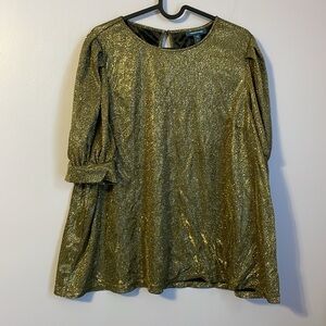 Modcloth Puff Sleeve Gold Metallic Too Glitzy To Function Glam Top Size 1X